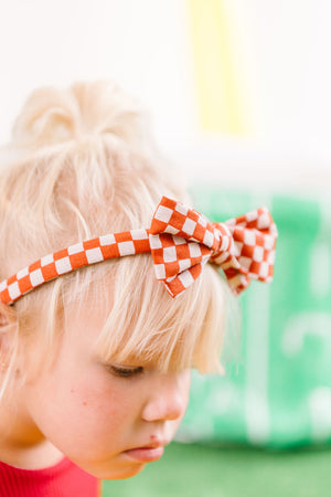 Red Checkered Bow Headband for  Girls