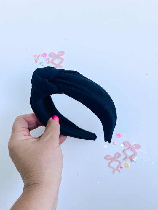 Black Solid Knotted Headband