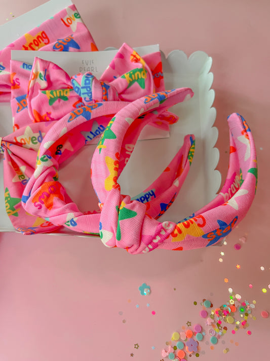 Pink Positive Affirmation Knotted Headband