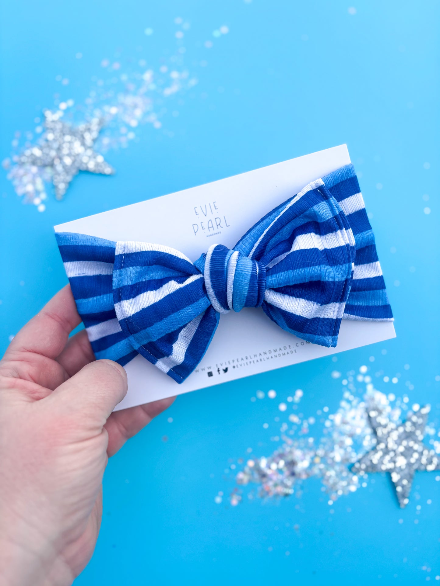 Blue Stripe Baby Bow Turban Kansas City Inspired