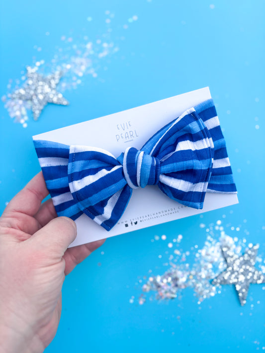 Blue Stripe Baby Bow Turban Kansas City Inspired