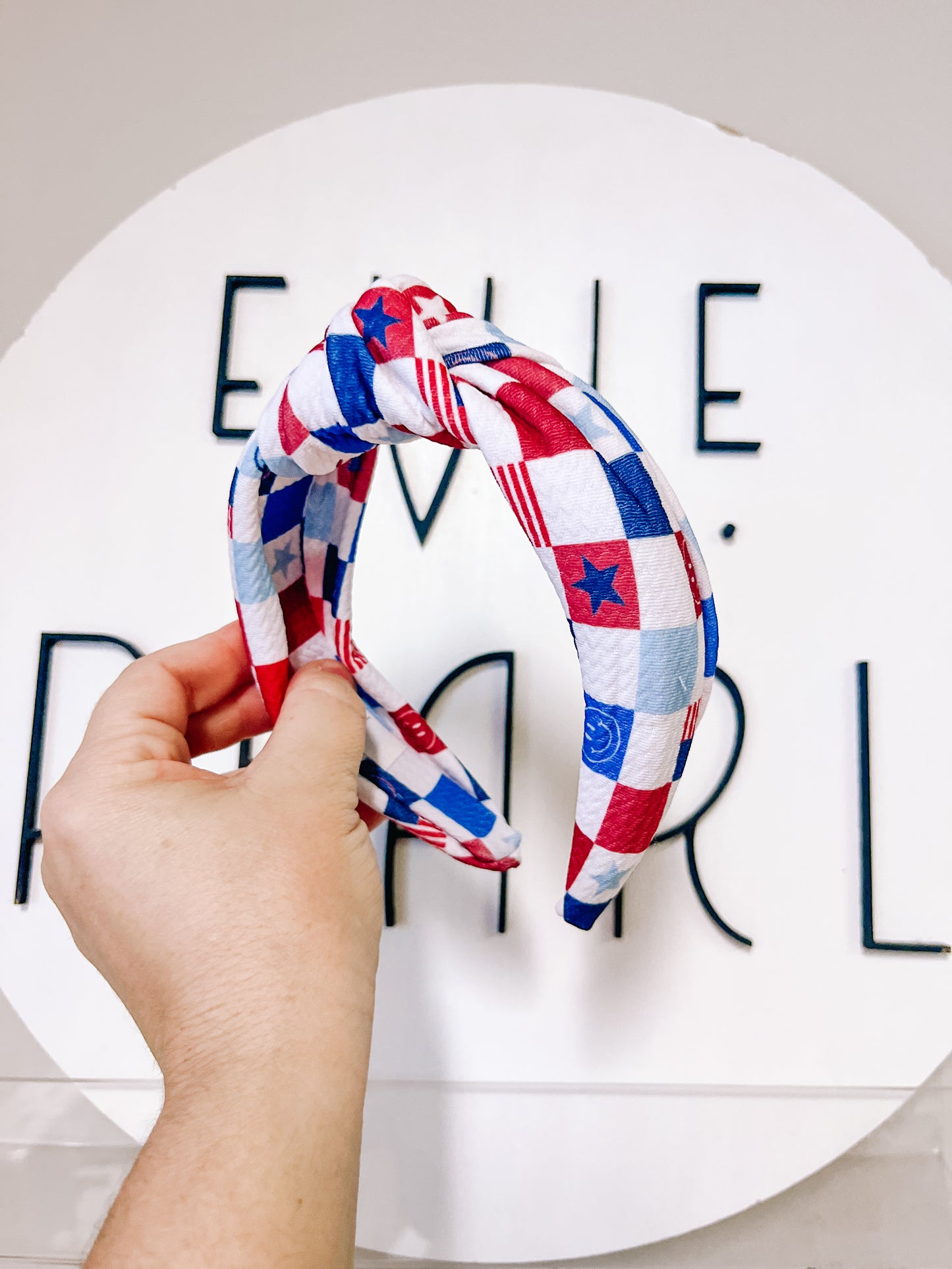 Red white blue checkered knotted headband