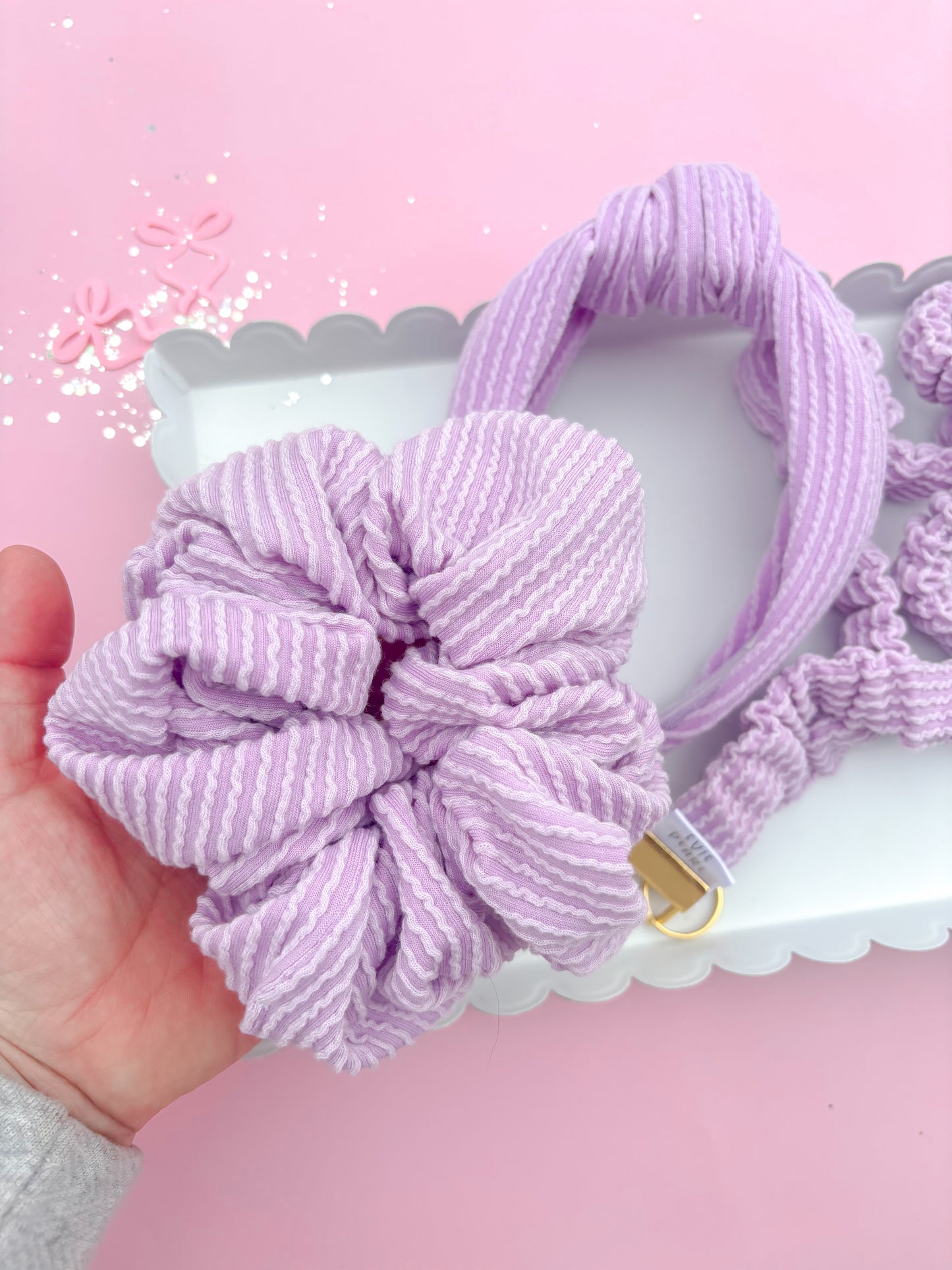 Lilac Ribbed Teacher Gift Set- Lanyard| Knotted Headband| Scrunchie