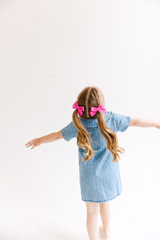 Hot Pink Mini Solid Pinwheel Pigtail Bow Set