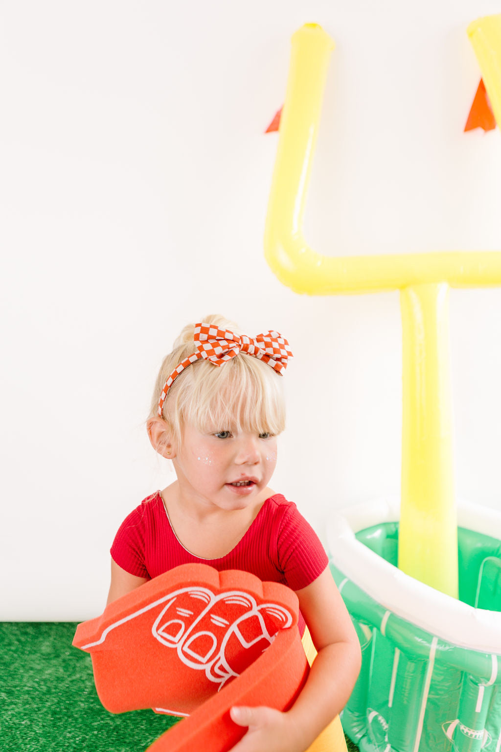 Red Checkered Bow Headband for  Girls