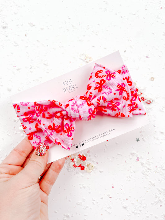 Red Pink Candy Cane Bow Turban for Baby & Toddler Girls