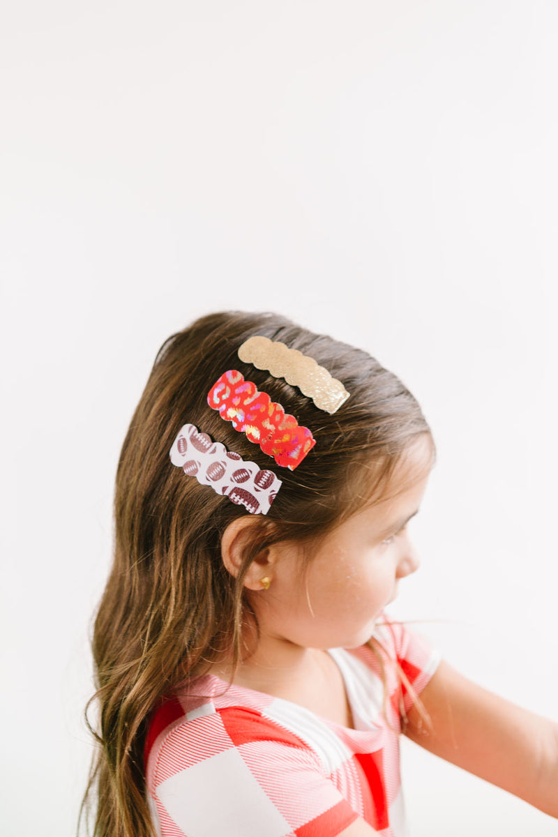 Red Leopard, Gold Glitter & Football Snap Clip Set.