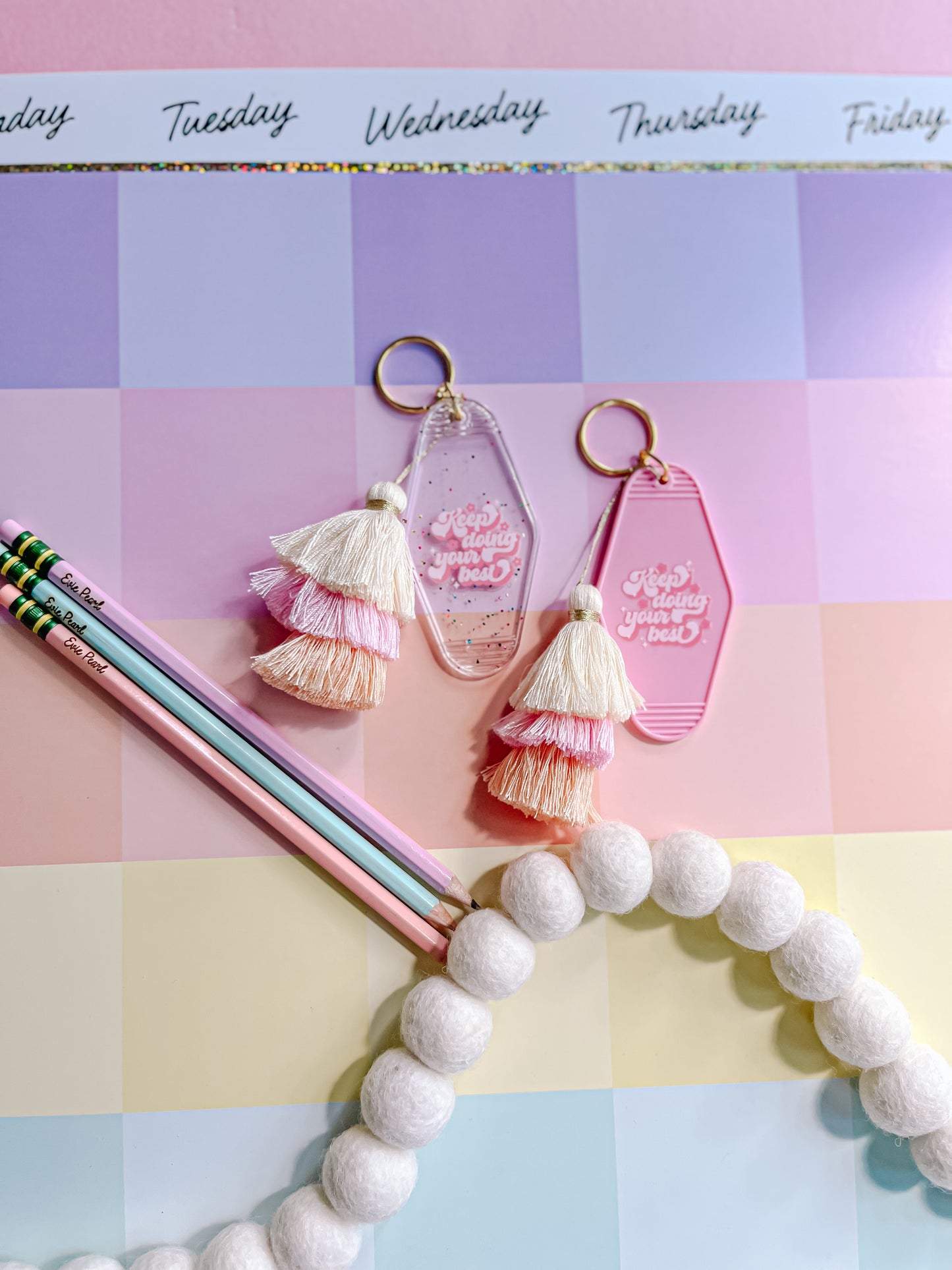 Keep Doing Your Best Motel Keychain with Tassel