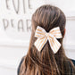 Cream & Yellow Striped Large Pinwheel Bow: Fall Neutral Hair Bow for Girls