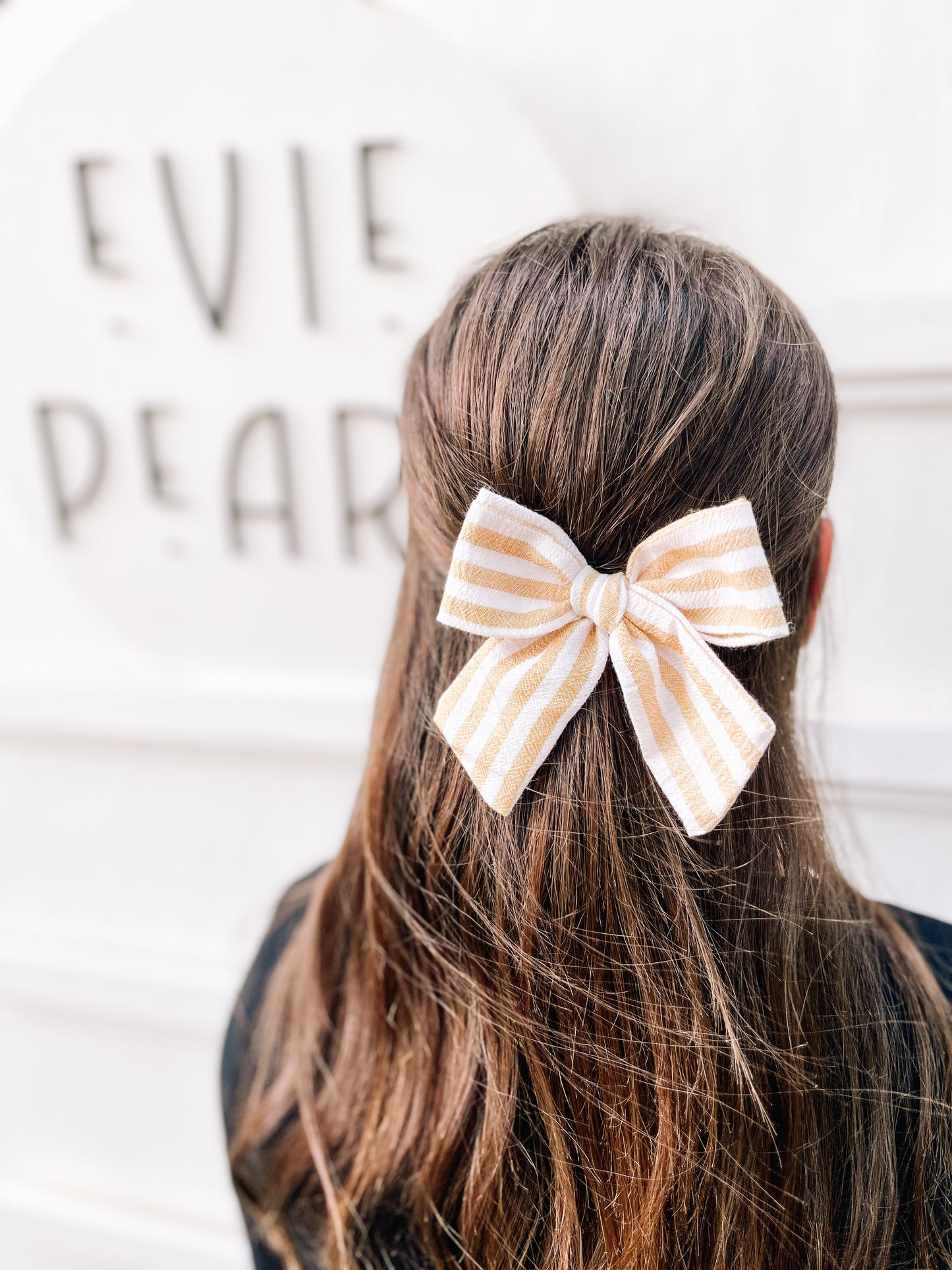 Cream & Yellow Striped Large Pinwheel Bow: Fall Neutral Hair Bow for Girls