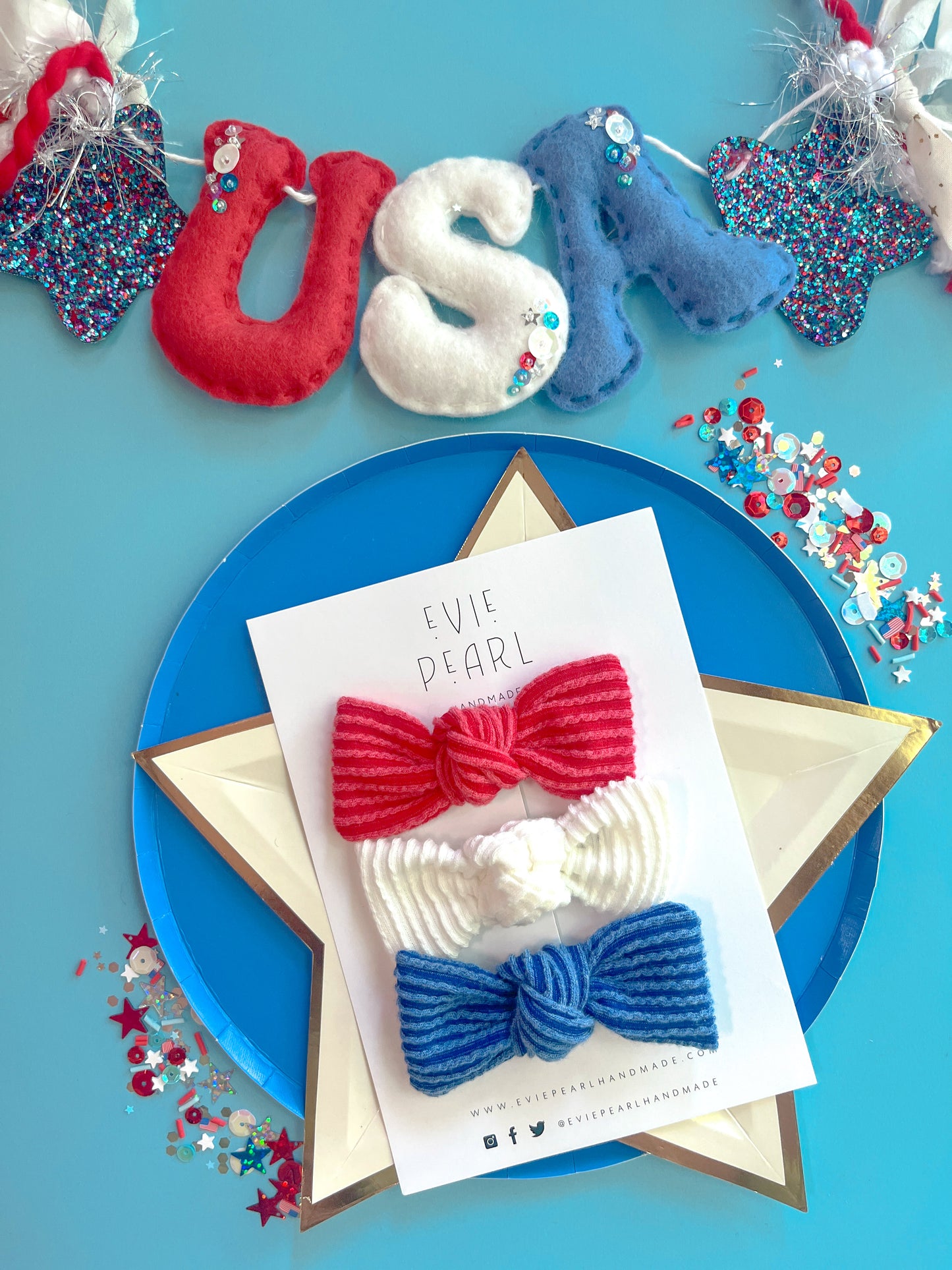 Red, White & Blue Ribbed Bow Set