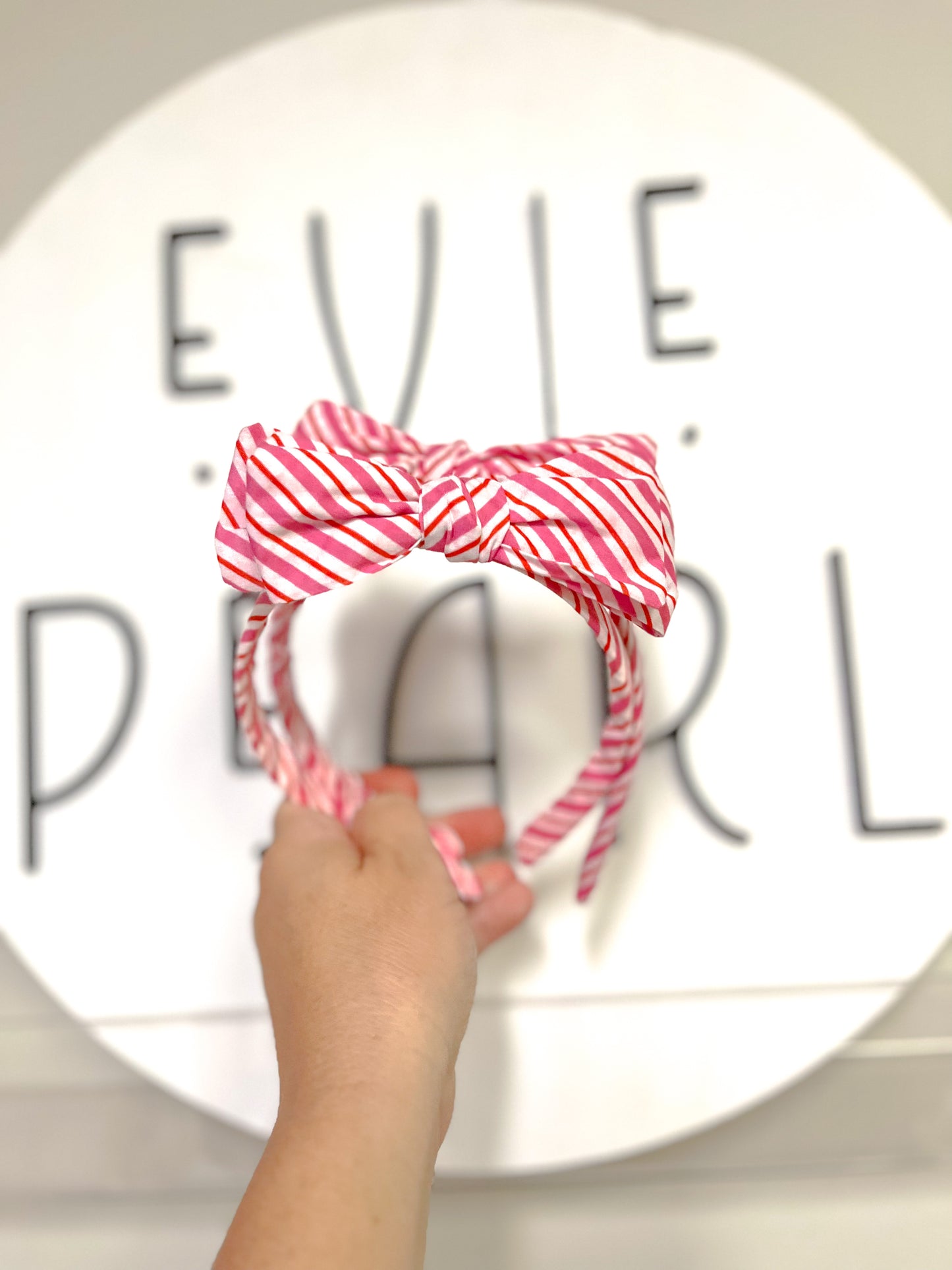 Pink Red Stripe Bow Headband