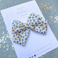 White Green Gold Floral Medium Bow