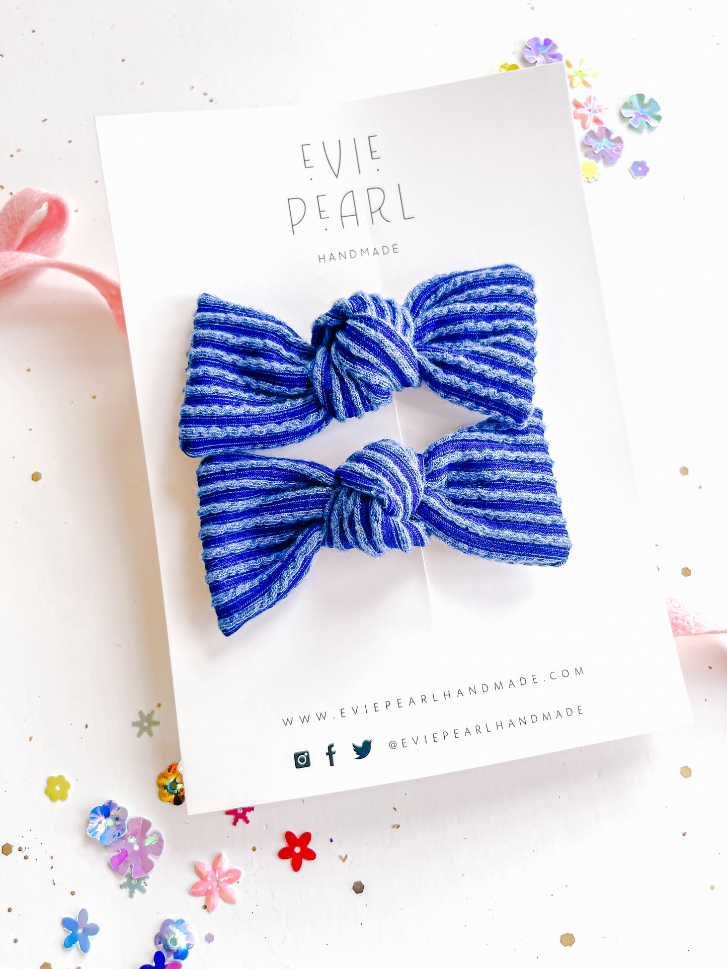 Blue Ribbed Knot Bow Pigtail Set