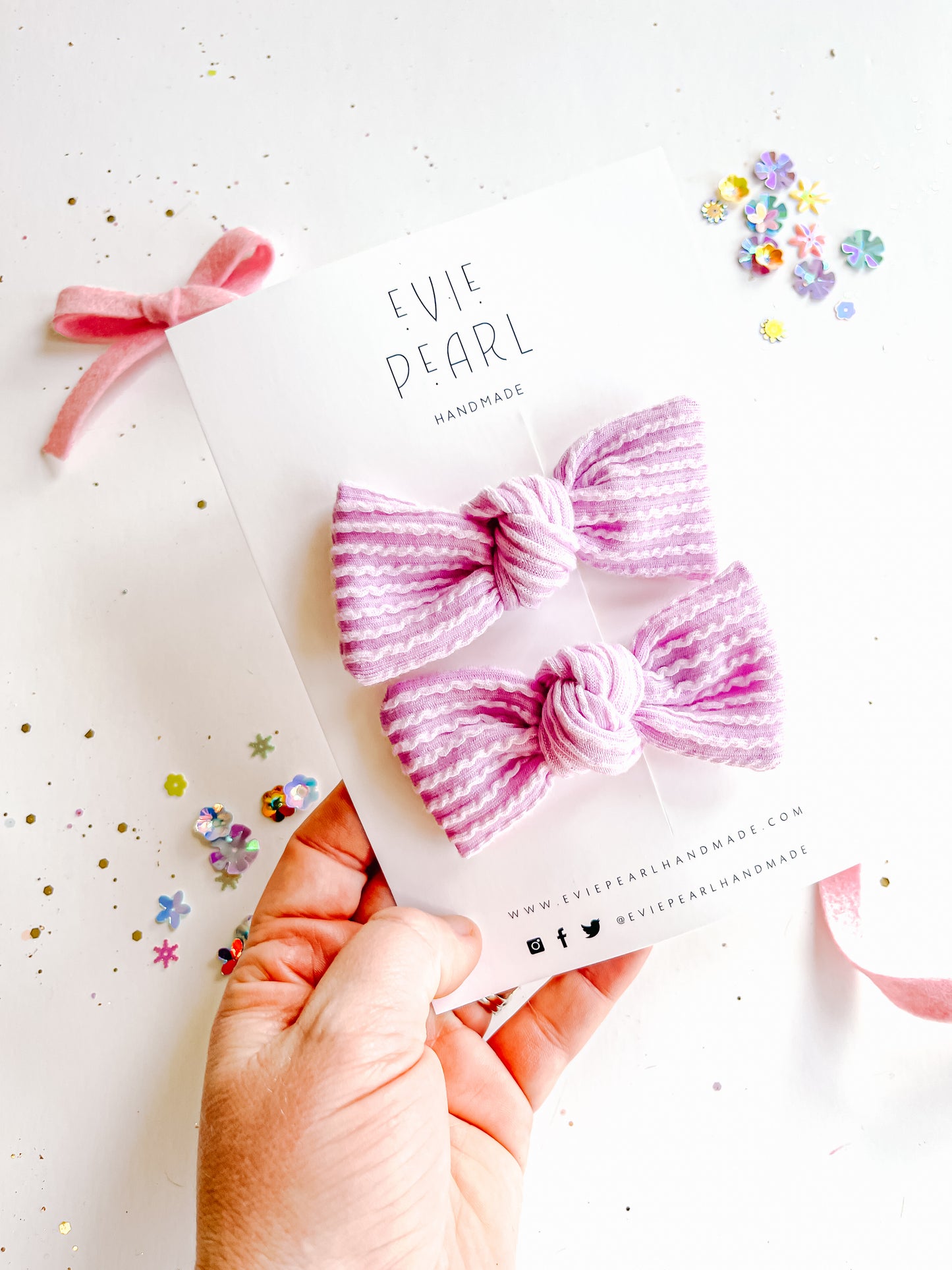 Lilac Ribbed Knot Bow Pigtail Set