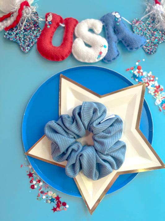 Blue Denim Ribbed Knit Regular Scrunchy