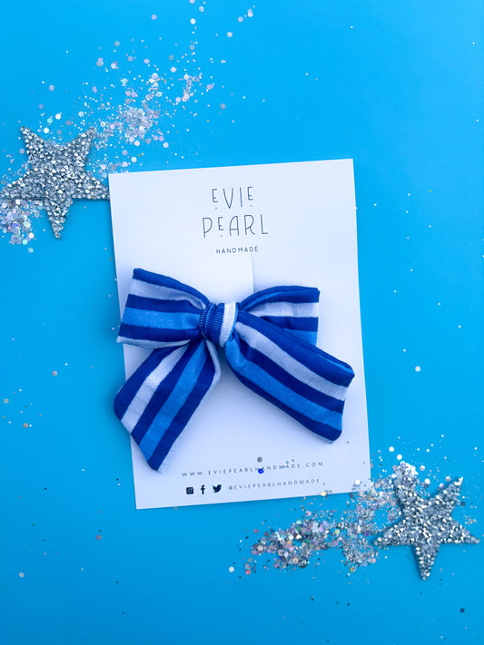 Blue Stripe Pinwheel Bow Kansas City Inspired