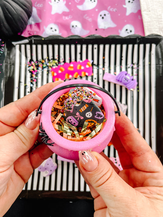 Mini Pink Spider Glitter Cauldron Filled With Snap Clips