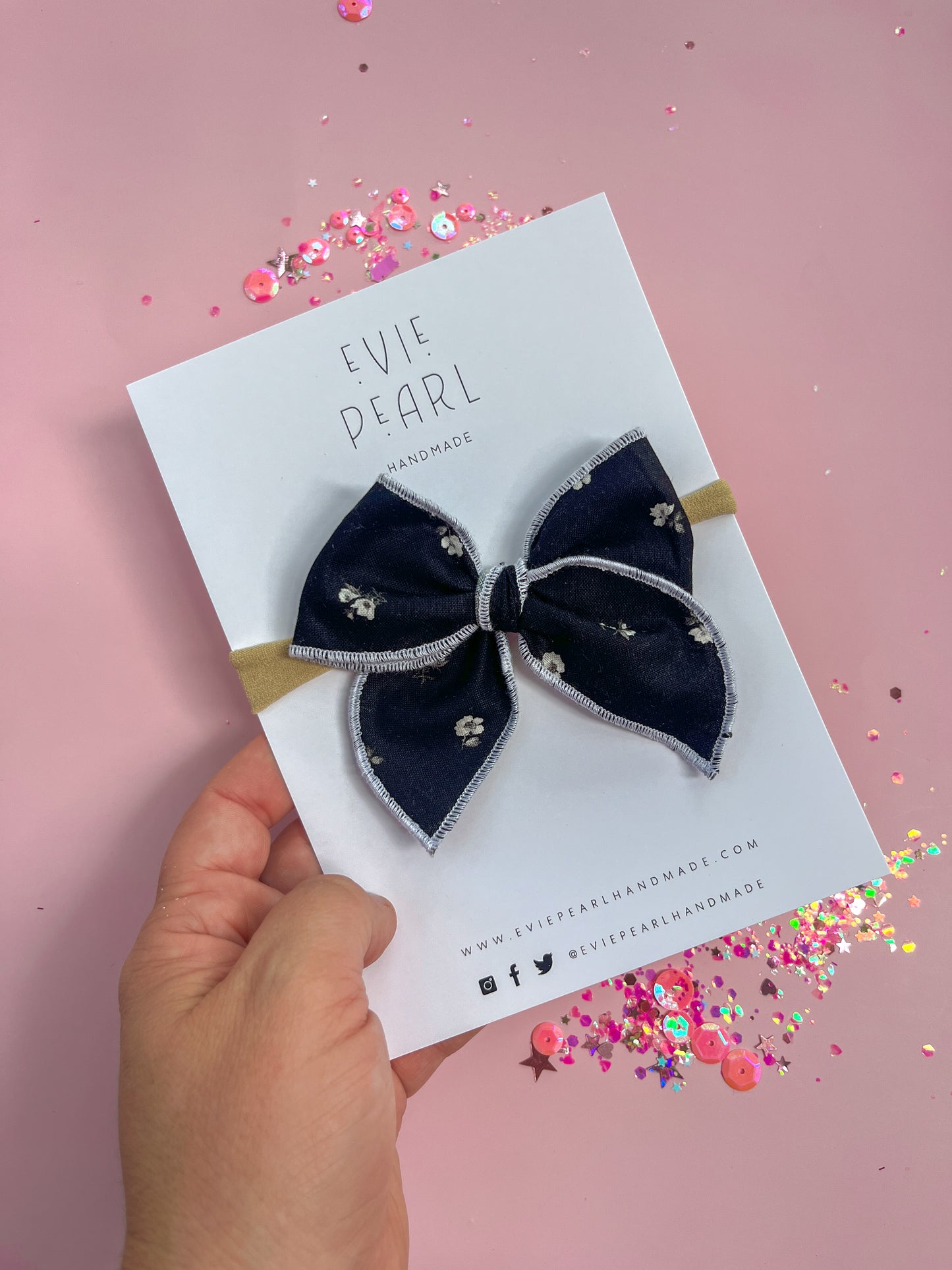 Small Black Floral Bow On Nylon Headband