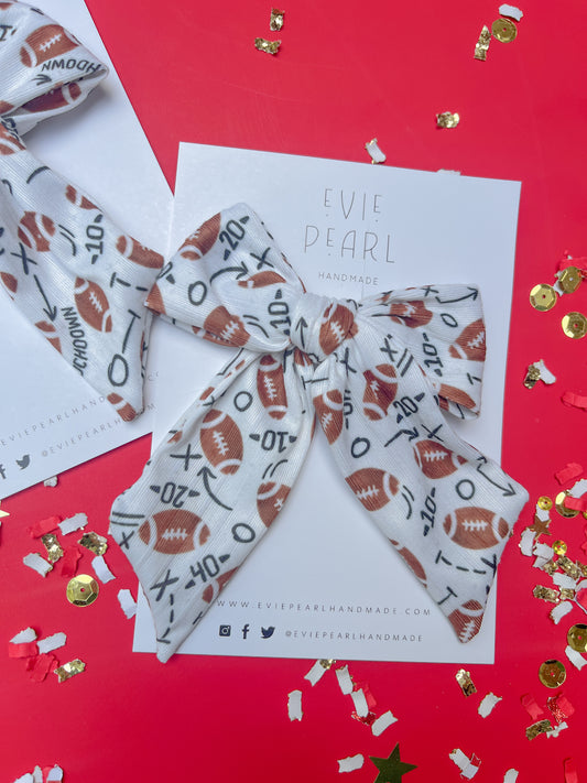 White Football Touchdown XL Pinwheel Bow
