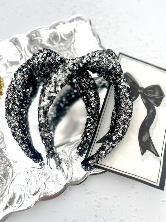 Black & Silver Sequin Knotted Headband for Girls & Women