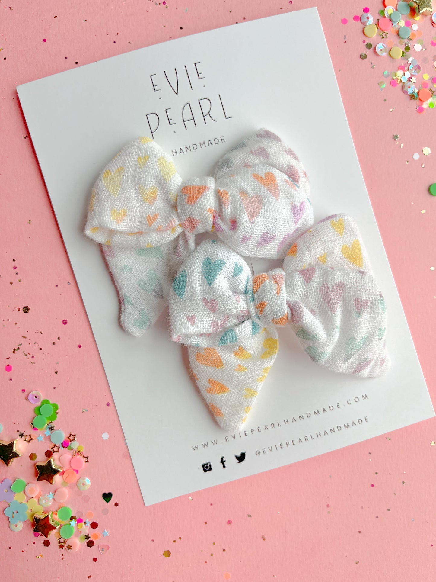 Rainbow Heart Muslin Medium Pinwheel Pigtail Set