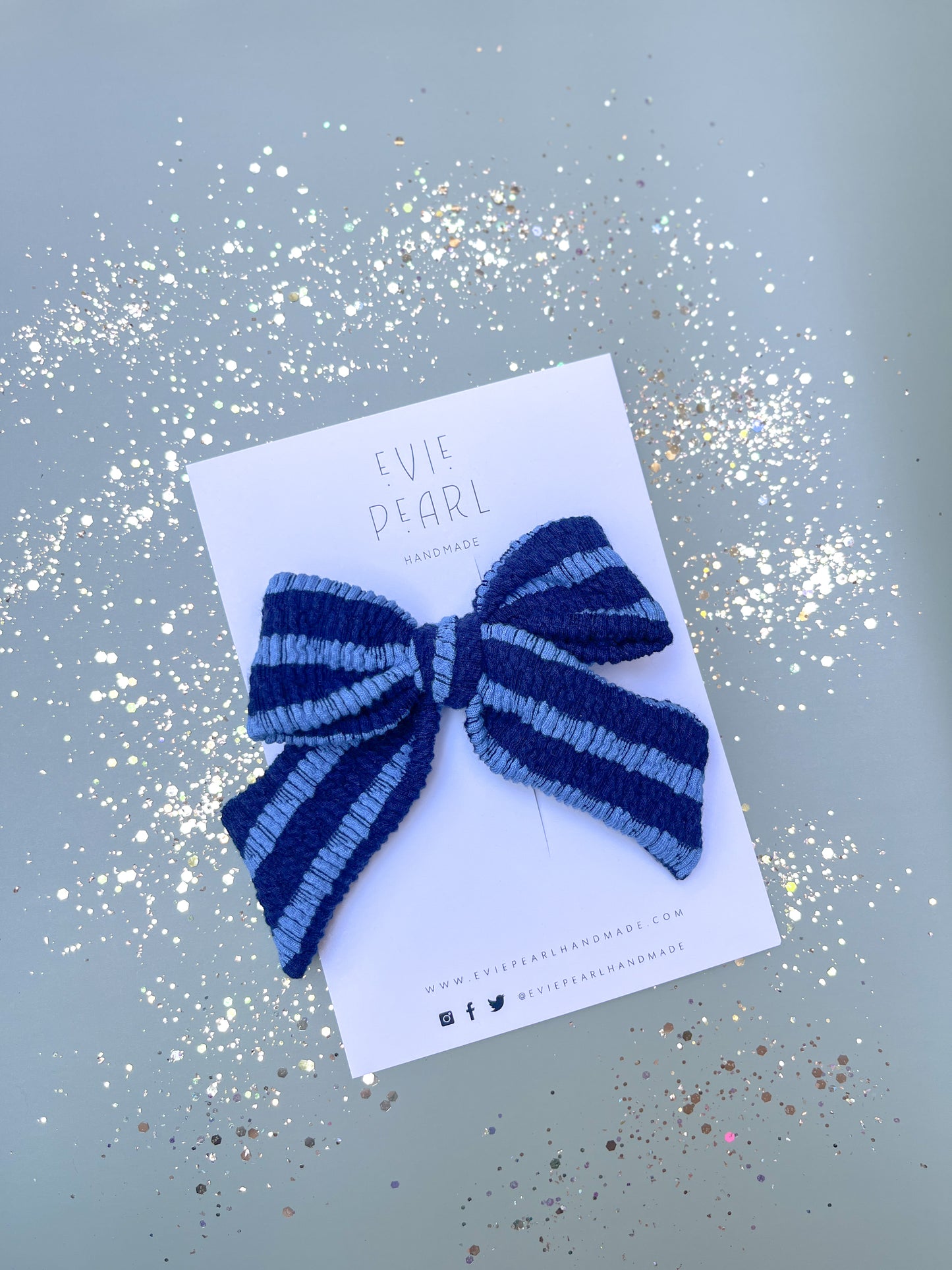 Blue Stripe Large Pinwheel Bow