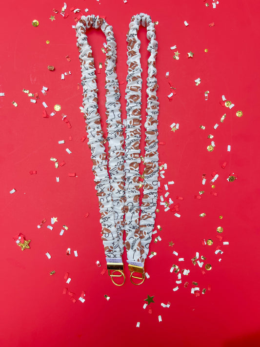 White Football Touchdown Scrunchy Lanyard