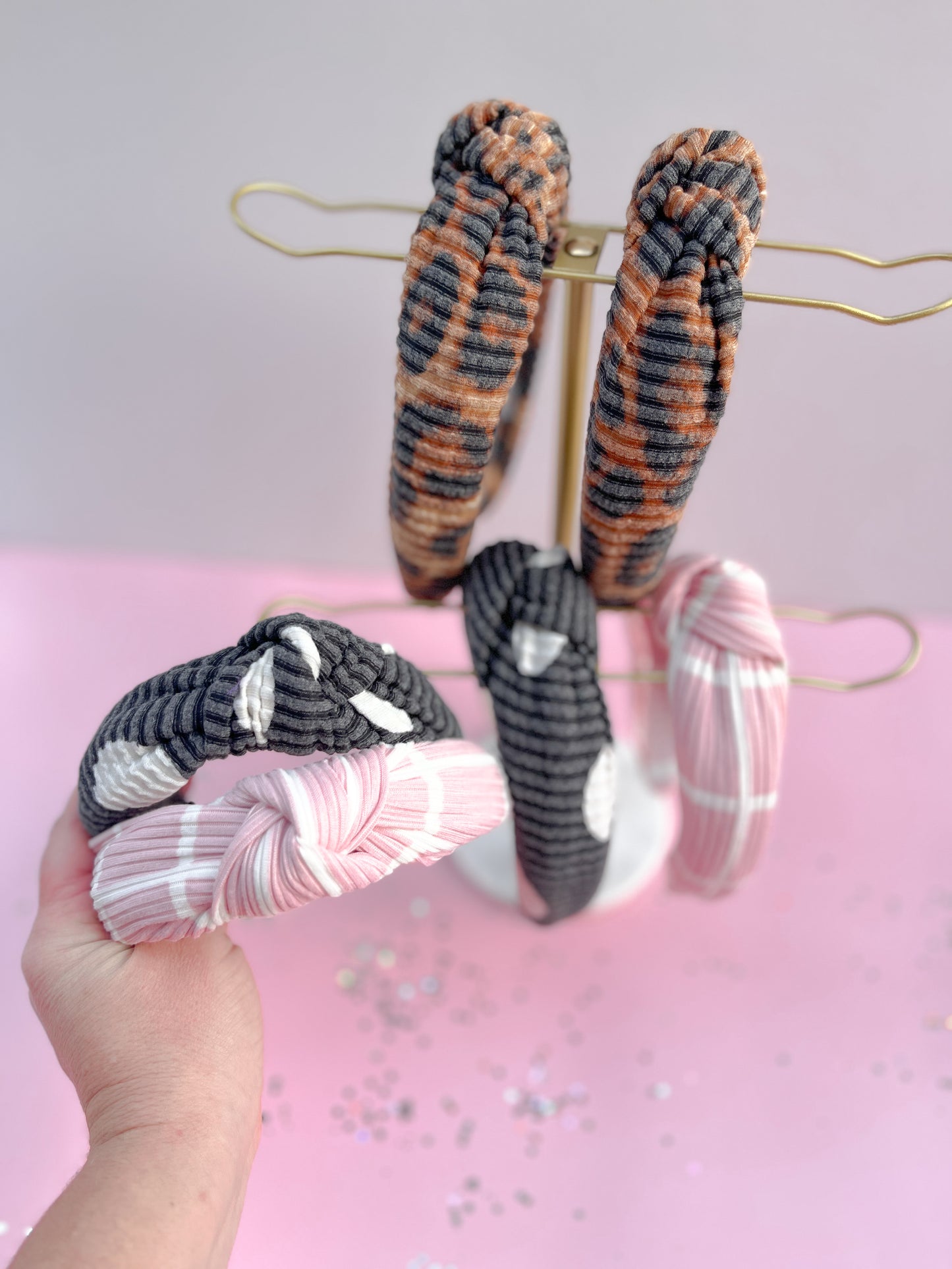 Black Dot Ribbed Knotted Headband