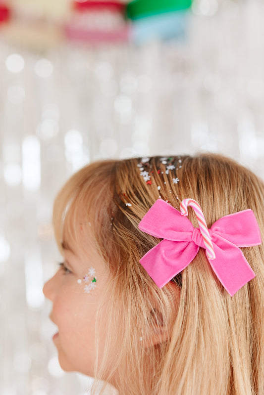 Hot Pink| Red Pink White Candy Cane Charm Pigtail Set