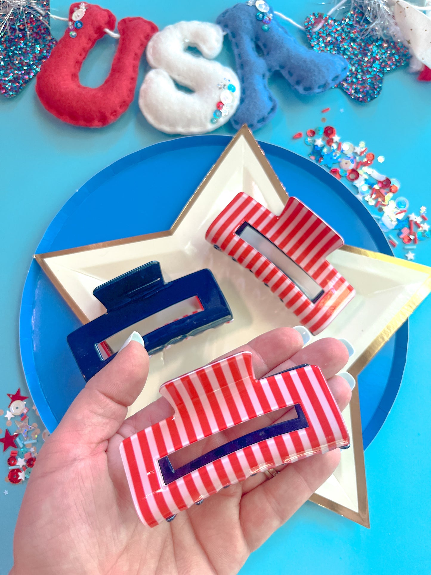 Navy, Red & White Stripes Medium Claw Clip