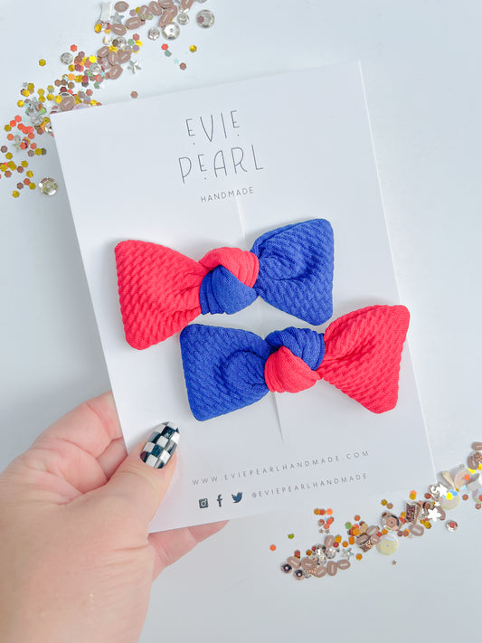 Blue Red Colorblock Knot Bow Pigtails