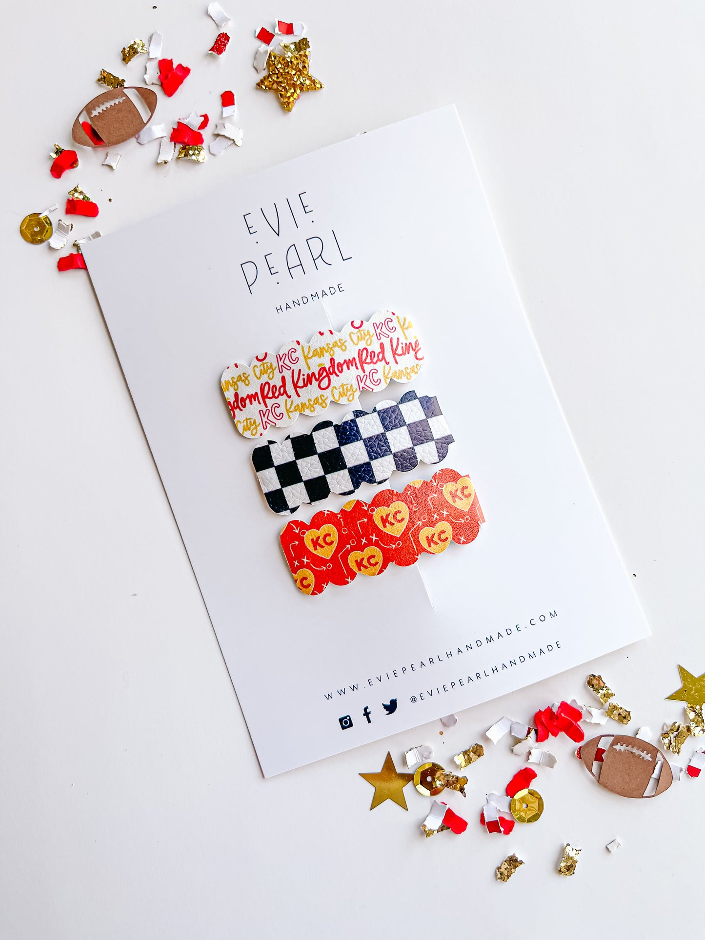 Kansas City , Checkered & Red Heart KC Snap Clip Set