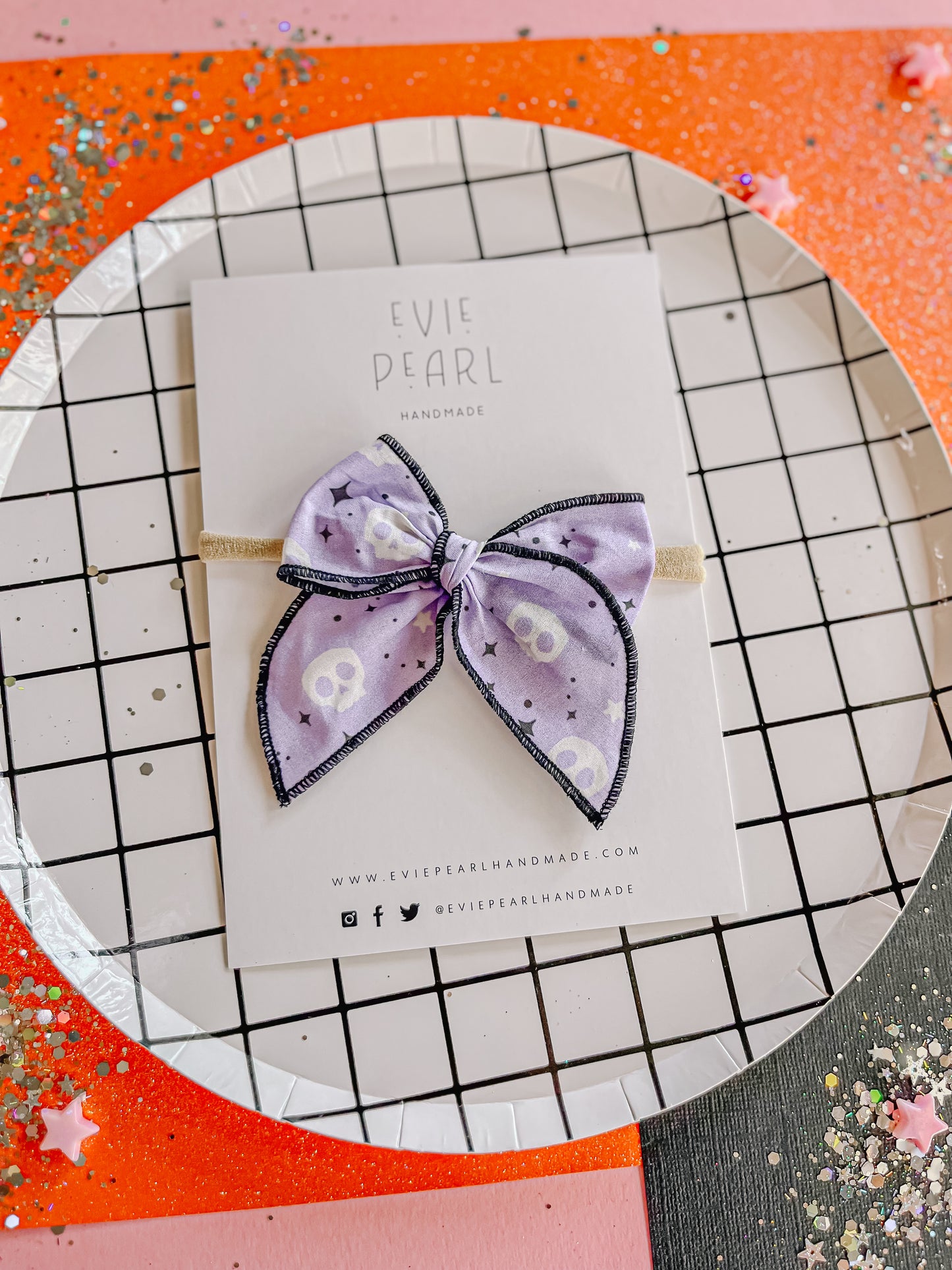 Purple| Small Skull Bow on Nylon Headband