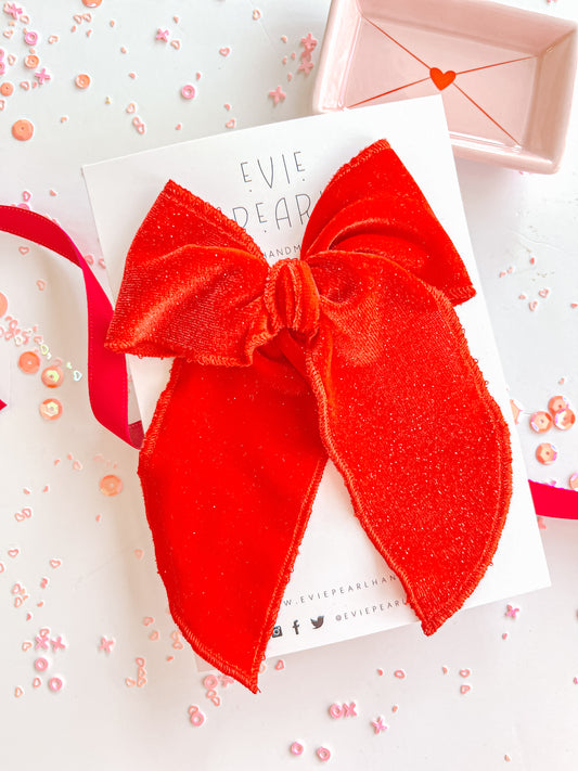 Red Velvet Glitter Oversized Bow