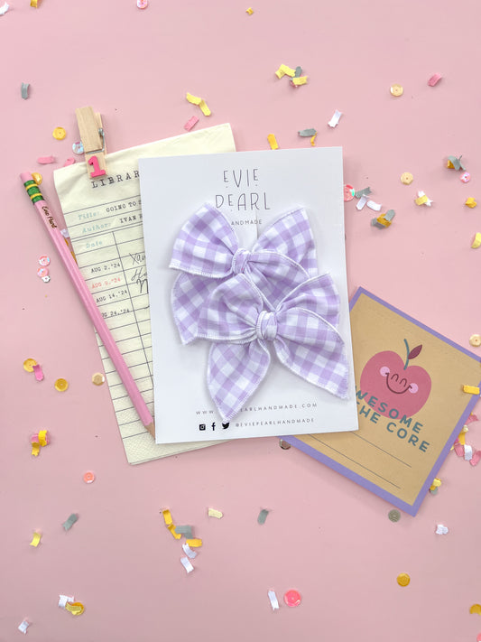 Personalized Initial Purple Plaid Small Pigtail Bows