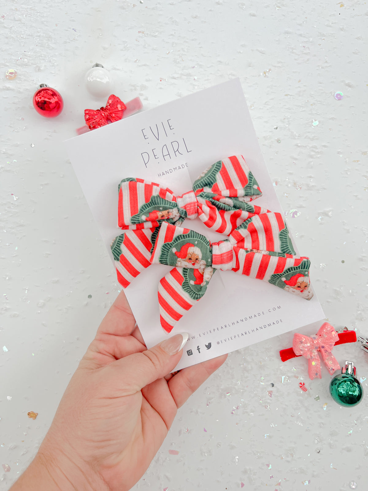 Vintage Santa Striped Medium Pigtail Bows