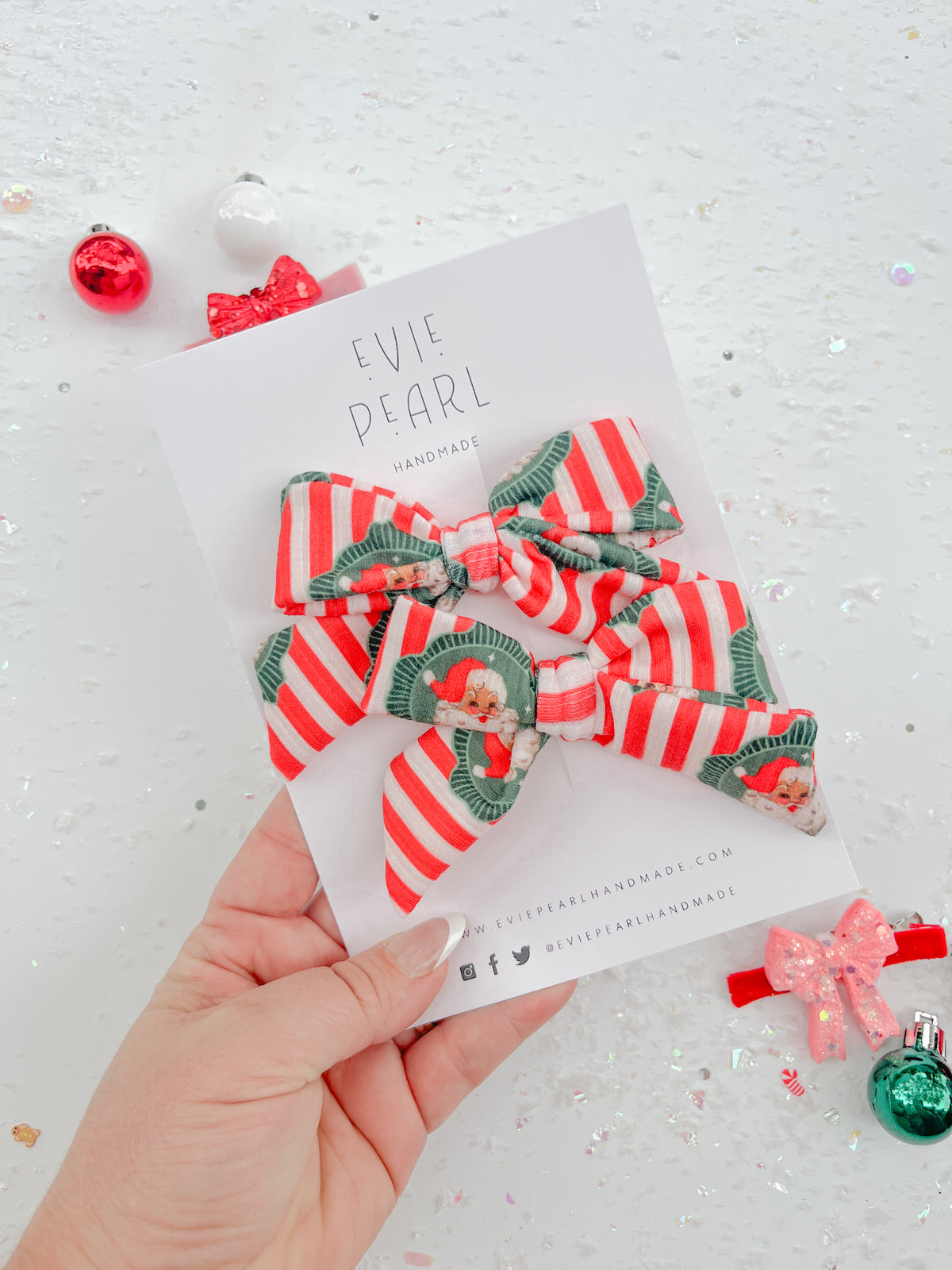 Vintage Santa Striped Medium Pigtail Bows