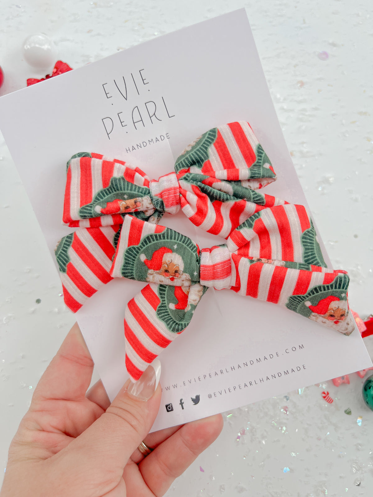Vintage Santa Striped Medium Pigtail Bows