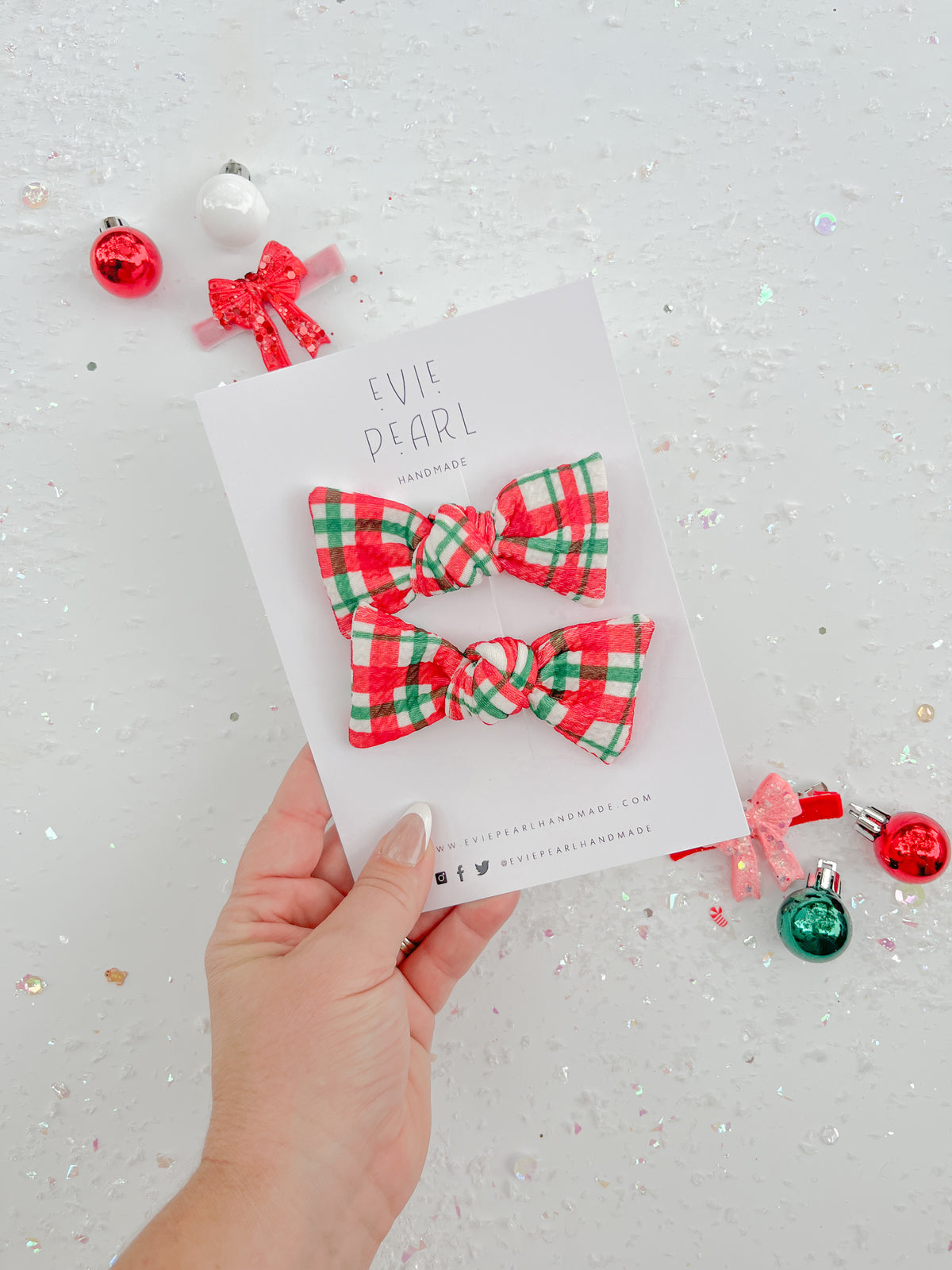 Red & Green Plaid Knot Bow Pigtails