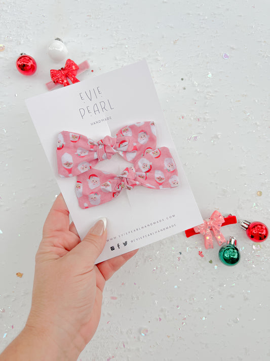 Pink Santa Knot Bow Pigtails