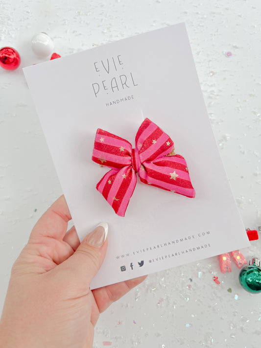 Red Pink Stripe Puffy Star Bow Hair Clip