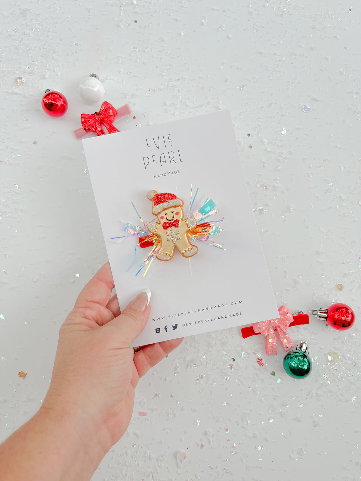 Gingerbread Man Hair Clip with Tinsel