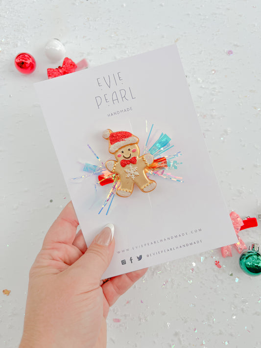 Gingerbread Man Hair Clip with Tinsel