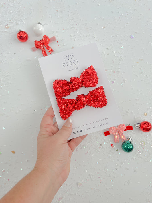 Red Sequins Knot Bow Pigtails