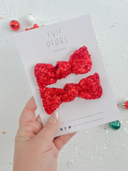 Red Sequins Knot Bow Pigtails