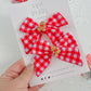 Red Grid Gingerbread Medium Pinwheel Pigtail Bows