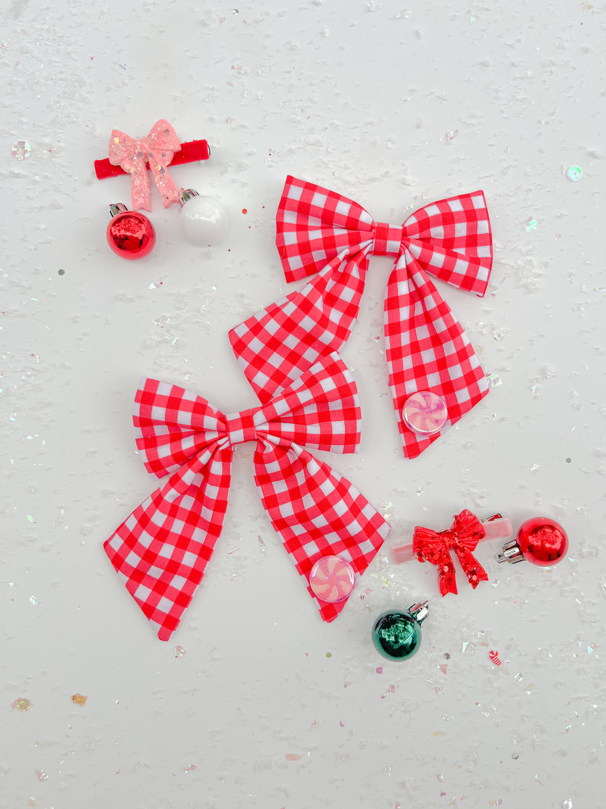 Pink Red Plaid Medium Sailor Bow With Peppermint Charm
