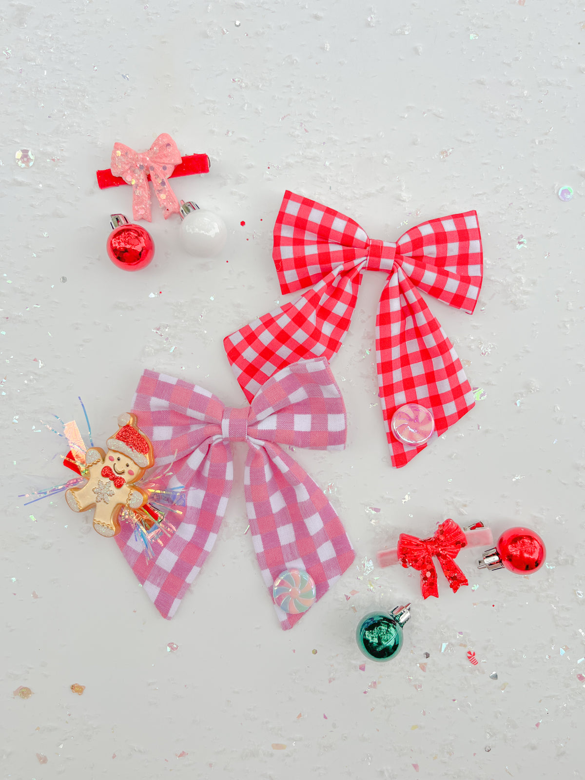 Pink Red Plaid Medium Sailor Bow With Peppermint Charm