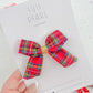 Red Christmas Plaid Gold Glitter Hair Bow